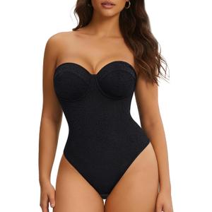 Nebility Strapless Shapewear Bodysuit for Women - Thong Body Suits Tummy Control Body Shaper Underwire Lace Corset Tube Top (X-Large, Black)