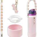 Silicone Boot Set for Owala Water Bottle 24 oz, 32 oz, 40 oz - Includes Anti-Slip Sleeve & Water Bottle Handle Strap, Perfect Owala Accessories, Fits Owala Tumbler, Owala FreeSip, Owala Candy Coated (Pink)