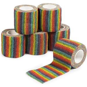 6 Rolls Self Adherent Bandage Wrap 2 Inch Wide x 5 Yards - Cohesive Vet Tape for First Aid, Sports, Tattoo (Rainbow Colors)