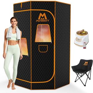M METERXITY Portable Sauna for Home, Thickened 600D Steam Sauna Tent, Home Sauna Box with 3L 1500w Steamer, 9 Levels Heat, Folding Chair, Remote Control