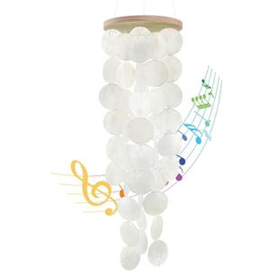 Wind Chimes for Outside - Handcrafted White Capiz Shells Windchime Coastal Style Decor for Indoor/Outdoors, Garden Decor, Great for Women, Wind Chimes Lovers and More