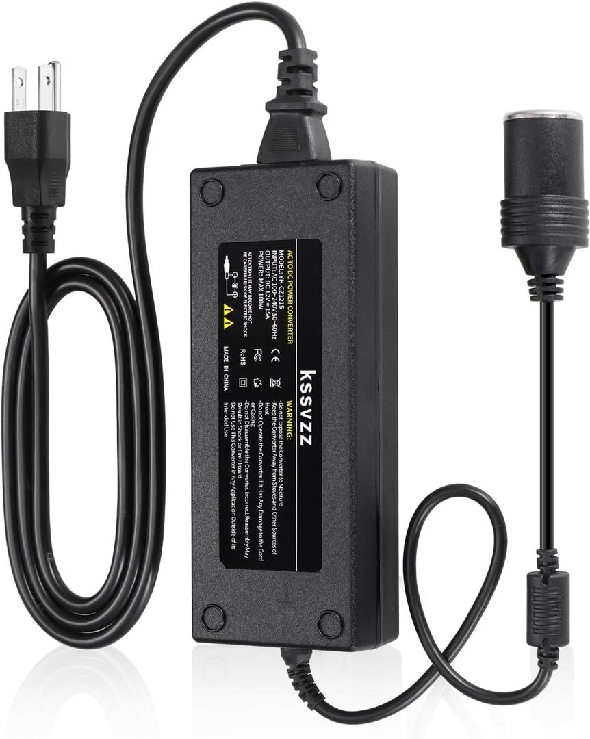 180W AC to DC Converter - 110V-240V to 12V/15A Converter, Car Cigarette Lighter Socket AC/DC Power Supply Adapter Transformer for Tire Inflator, Car Refrigerator,Car Vacuum Cleaner (X-Large)