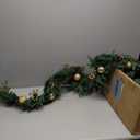 9FT Pre-Lit Artificial Christmas Garland with 50 Led Light, Green, Decorated with Pine Cones, Glitter Powder Gold Ball, Christmas Collection Indoor Outdoor Decor