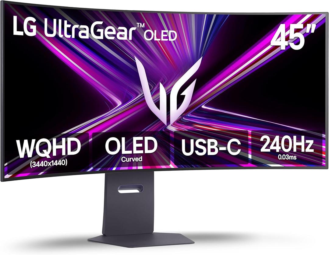 LG 45GX900A-B 45-Inch Ultragear WQHD (3440 x 1440) OLED Curved Gaming Monitor, 240Hz, 0.03ms, NVIDIA G-Sync, VESA DisplayHDR True Black 400, HDMI 2.1, DisplayPort, USB Type-C PD 65W, Black