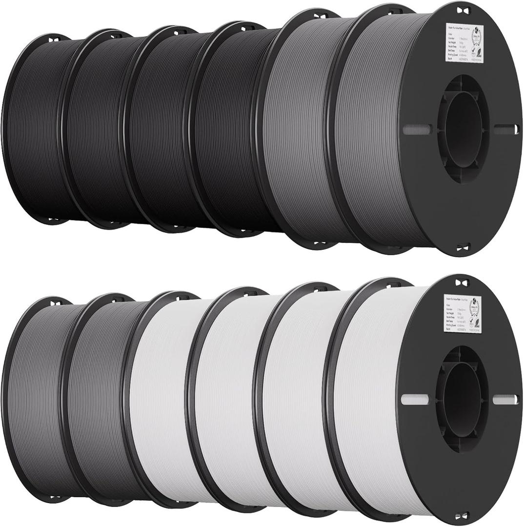 Creality 12 Pack PLA 1.75mm Filament Bundle for 3D Printing with No-Tangling Strong Bonding and Overhang Performance, Accuracy +/- 0.02mm (4 Black+4 White+4 Grey)