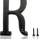 2 x 5.5 Inch House Numbers, Cast Iron House Numbers for Outside, Address Numbers for Houses, Farmhouse, Garage, Shop, Offices, Hotel, LETTER R