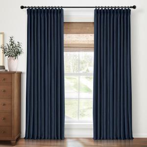 Pinch Pleated Curtains Blackout, Linen Blackout Curtains 90 inches Long 2 Panels Set for Bedroom, Thermal Insulated Pinch Pleated Drapes for Living Room, 40" W x 90" L (Pack of 2), Navy Blue