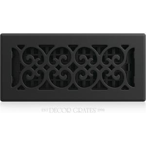 Decor Grates Metal Scroll Decorative Air Vent Cover 4x10 Floor Register  Adjustable Control Lever  AC Floor Vent Covers for Home Floor Vents  Fits 4 x 10 Inch Opening  Textured Black (ST410)
