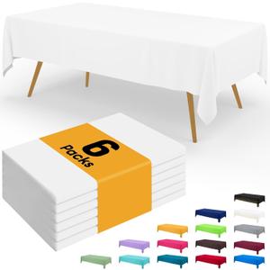 Smiry Disposable Table Cloth - 6 Pack, 54 x 72 Inch Waterproof Rectangle Tablecloths for Parties, Decorative Plastic Table Cover, Leakproof & Sturdy, White