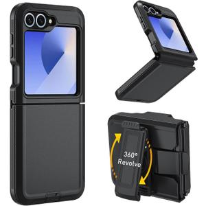for Samsung Galaxy Z Flip 6 Case - Heavy Duty, Military Grade Protection, Shockproof, Drop & Dust Proof, Belt Clip Holster (Black)
