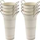 Cptoion 8 Pack Galvanized Metal Vases for Flowers, 9 Inch Flower with Handles, French for Home Decor Table Weddings Centerpiece Decorations, Beige