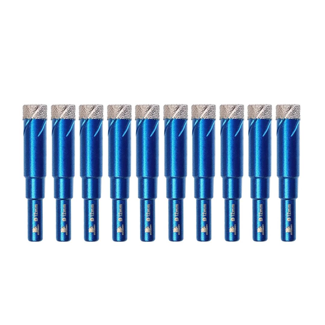 Dry Diamond Drill Bit Set,BRSCHNITT 10pcs/Pack 1/2 Inch (12mm) Diamond Hole Saw Core Drill Bit with Round Shank for Porcelain Tile Ceramic Stone Granite Marble,Hex Shank Dry Drilling