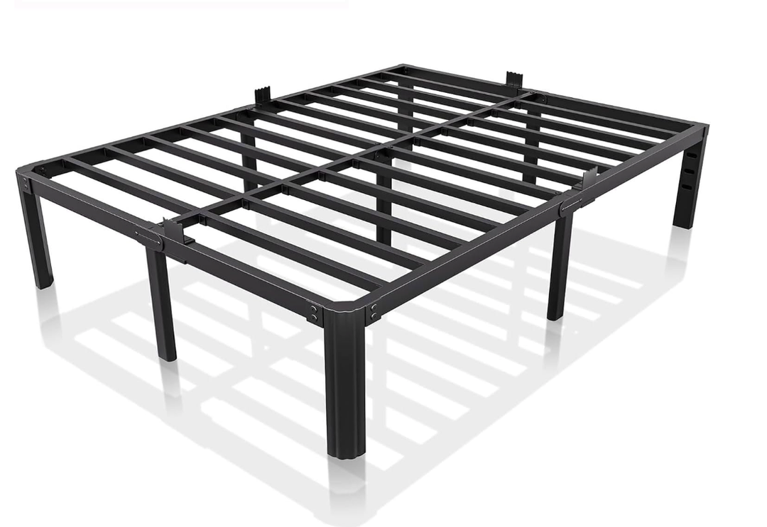 14 Inch Metal Bed Frame Queen Size, Heavy Duty Black Platform Queen Size Bed Frame with Round Corner Legs, Mattress Slide Stopper, No Box Spring Needed, Easy Assembly
