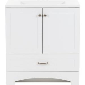 Spring Mill Cabinets Emlyn 30 Inch Bathroom Vanity with White Single Sink Top, 2-Door Cabinet, 1 Drawer, 30.5" W x 18.75" D x 32.89" H, White