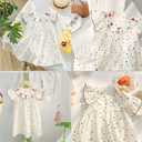 2 x Simplee kids Toddler Girl Dresses Ruffled Sleeves Summer Sundress Dress Bohemian Dress (Beige),Size 80