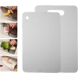 2 Packs Stainless Steel Cutting Board for Kitchen, 304 Steel Non Stick Metal Chopping Cutting Board by YAAHEIJA for Meat Fruit & Vegetable (13.4 x 9, 11.8 x 7.9 in)