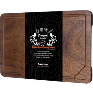 Axeman Walnut Wood Cutting Board 24x18" with Juice Groove for Kitchen Countertop, USA-Sourced Thick American Black-Walnut Wooden Chopping Board Charcuterie Board Butcher Block for Meat Vegetables