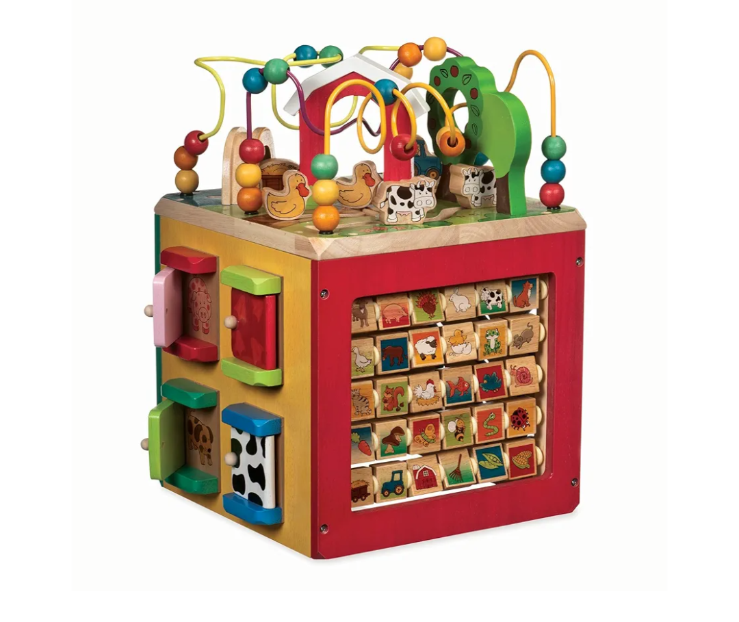 Battat - Activity Cube With Farm Theme - Educational Wooden Toys For Toddlers And Kids - 1 Year +, Red