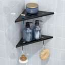 DAYONE Matte Black Corner Shower Shelf 2 Pack 10", Bathroom Corner Shower Organizer Shelf for Tiled Wall, SUS304 Stainless Steel Slot Design Recessed Organizer Shelves with 2 Hooks and 4 Holes