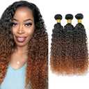 T1B430 Ombre Brown Bundles Human Hair 16 18 20 Inch Jerry Curly Wave Human Hair Bundles Human Hair Brown Bundle T1B/4/30 12A Unprocessed Brazilian Virgin Hair Quick Weave for Black Women