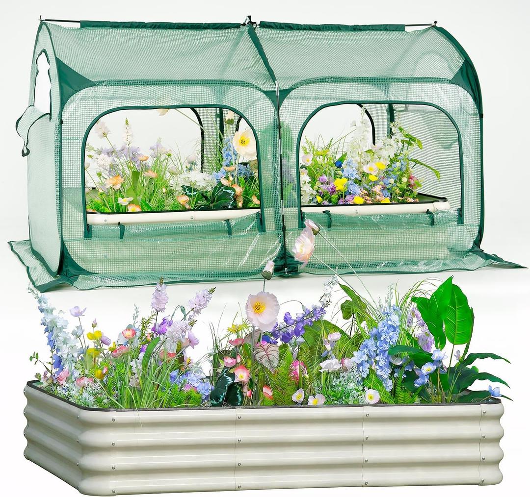 Pop up Tunnel Greenhouse Cover 78.7" L x 39.4" W Plant Tent with 6x3FT Riased Garden Bed Set ,Gardening Flower Sunshine Room with Mesh Windows,Backyard PE Cover for Cold Frost Protector