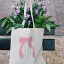 Coquette Pink Bow Canvas Tote Bag Aesthetic, Bow Beach Tote Bag, Trendy Gifts for Women 2025, Teen Girl Gifts Trendy Stuff, Shopping Bags