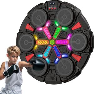 Music Punching Machine for Kids Adults,Bluetooth Wall Mounted Boxing Trainer with Gloves,Rhythm Lights,2 Player Battle Mode,Reaction Training Pad,Home Gym Sport Toys Gifts for Boys Girls Teens 3-12+, Medium