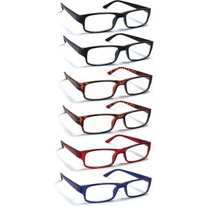 6 Pack Reading Glasses by BOOST EYEWEAR, Traditional Frames in Assorted Colors, for Men and Women, with Spring Loaded Hinges, +2.5