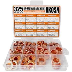 325 PCS, 10 Sizes, Premium Copper Metric Sealing Crush Washers Assortment Kit, Upgraded Flat Ring Oil Drain Plug Crush Washer Gasket Seal Assortment Set, Banjo Bolt Washer for Automotive, Motorcycles