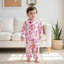 Kuriozud Toddler Kids Little Girls Birthday Satin Silk Pajamas Long Sleeve Button Down Sleepwear Winter Pjs Set Nightgown (Pink) Size 80