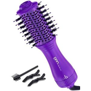 Mini Travel Blow Dryer Brush for Short to Medium Hair, 2 Inch Oval Hot Air Brush with Ceramic Coating, 3 Heat Settings for Smooth, Voluminous Blowouts, 120V (Purple)