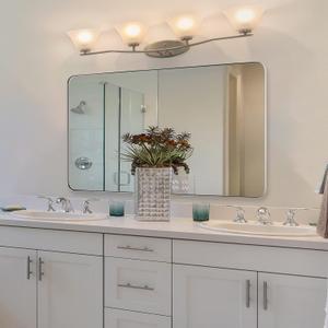 ANDY STAR 30"x48"Chrome Bathroom Mirror, Large Wall Mirror for Bathroom, Rounded Rectangle Mirror in Premium Stainless Steel Metal Frame Hangs Horizontal Or Vertical