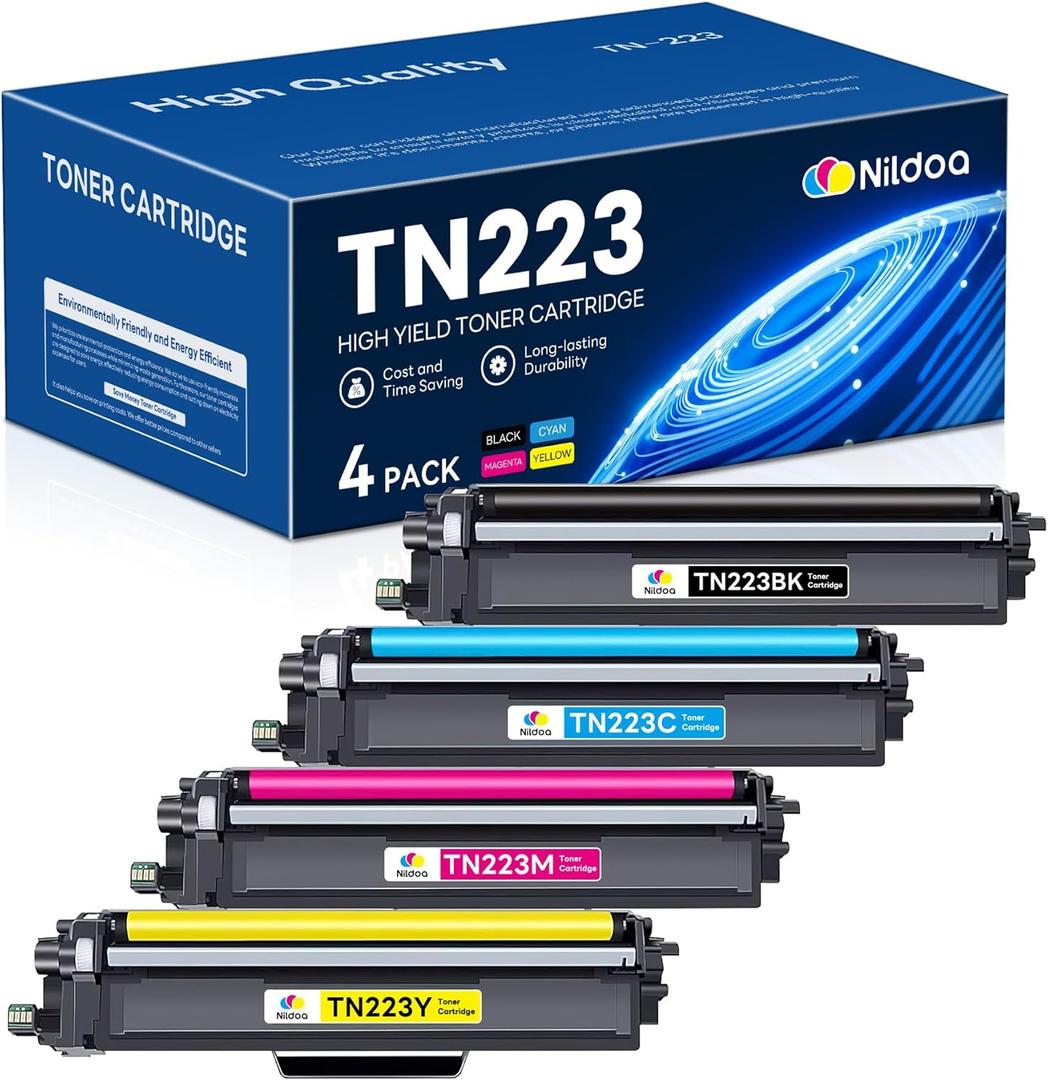 TN223 TN223BK/C/M/Y Toner Cartridge Replacement for Brother TN223 TN 223 TN2234PK TN223BK/C/M/Y Ink Cartridge, TN223 Black/Cyan/Magenta/Yellow Toner Cartridges Set