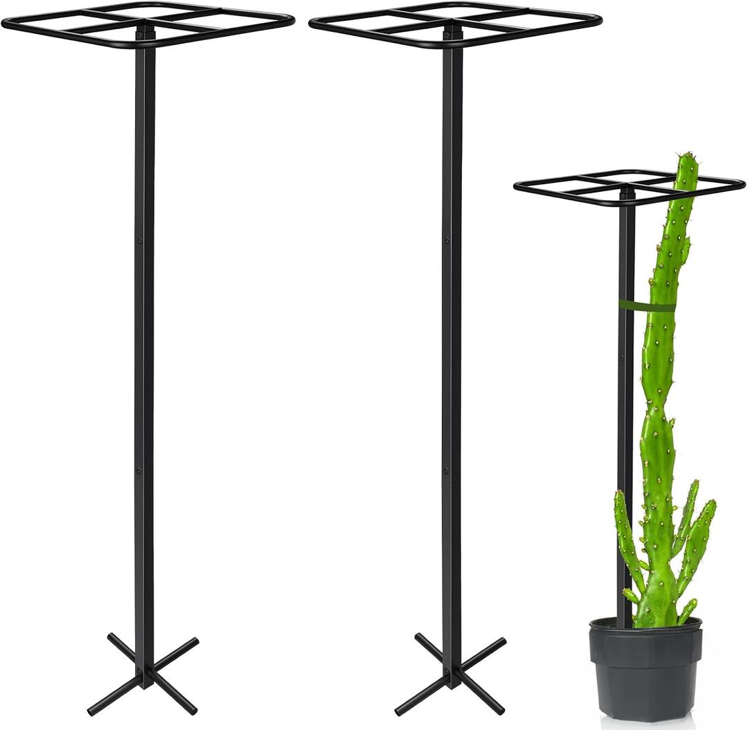 2 Pcs Heavy Duty Dragon Fruit Trellis 12"x12"x50", Adjustable Metal Dragon Plant Support Stand, Durable Vertical Trellis for Climbing Plants, No-Hammer Assembly for Outdoor Garden(Square)