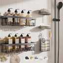 Veken Adhesive Shower Caddy 5-Pack,Heavy Weight Bearing,Large Wall Mounted Shower Shelves Rack,Organizer Storage Accessories with Soap Dish&Toothbrush Holder,Ideal for Bathroom,Home&Kitchen,Light Grey