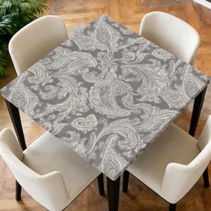Square Fitted Tablecloth with Elastic Edge Design Table Cover Waterproof Stain-Resistant Wipeable Table Cloth for Kitchen Dining Picnic Patio Outdoor Party Paisley 36x36 Inch