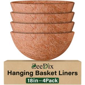 ZeeDix 4 Pack 18 Inch Coco Liners for Hanging Baskets, Round Coconut Liners for Planters Natural Coco Coir Fiber Replacement Liner for Flowers Vegetables Patio Porch Garden Decor