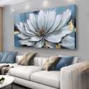 Yuaxker Flower Prints Wall Art White and Gold Floral Plant Pictures Canvas Painting Large Modern Art Prints for Wall Decor Aesthetic for Living Room Bedroom Dining Room Office Home Artwork 30x60 inch