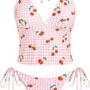 ZAFUL Tankini Swimsuits for Women Halter V Neck Plaid Tummy Control Bikini Swimsuit Tie Side 2 Pieces Bathing Suit (Pink, L)