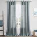 Nanspring Dark Blue Linen Curtains 108 Inch Length 2 Panel Set for Living Room Grommet Light Filtering Semi Sheer Curtains Farmhouse Decor Floor to Ceiling Curtain 52x108