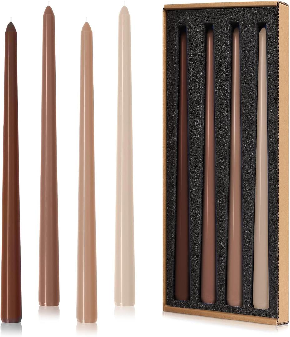 Taper Candles 12" Tall Brown Beige Ombre Colored Candlesticks Set of 12 Unscented 3/4 inch Diameter Candle Sticks| Candle for Mantle Home Decor Kitchen Wedding Decorations Centerpiece