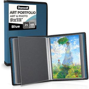Dunwell Art Portfolio 9x12 Folder (Blue), Black Mounting Paper, Portfolio Binder for Artwork, 9 x 12 Art Folder, 24 Pockets Display 48 Pages, Acid-Free Poly Presentation Book