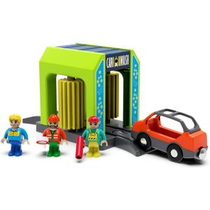 Wooden Train Accessories Car Washer for Railroad Train Track, Train Toys Accessory Compatible with All Major Brands of Train Set System, Railway Tracks Station for Kids Ages 3 and Up