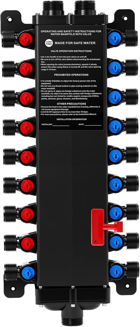 XINWEI 50250 18-Port PEX Manifold Compatible with Viega Manabloc, 50250-10 Cold, 8 Hot