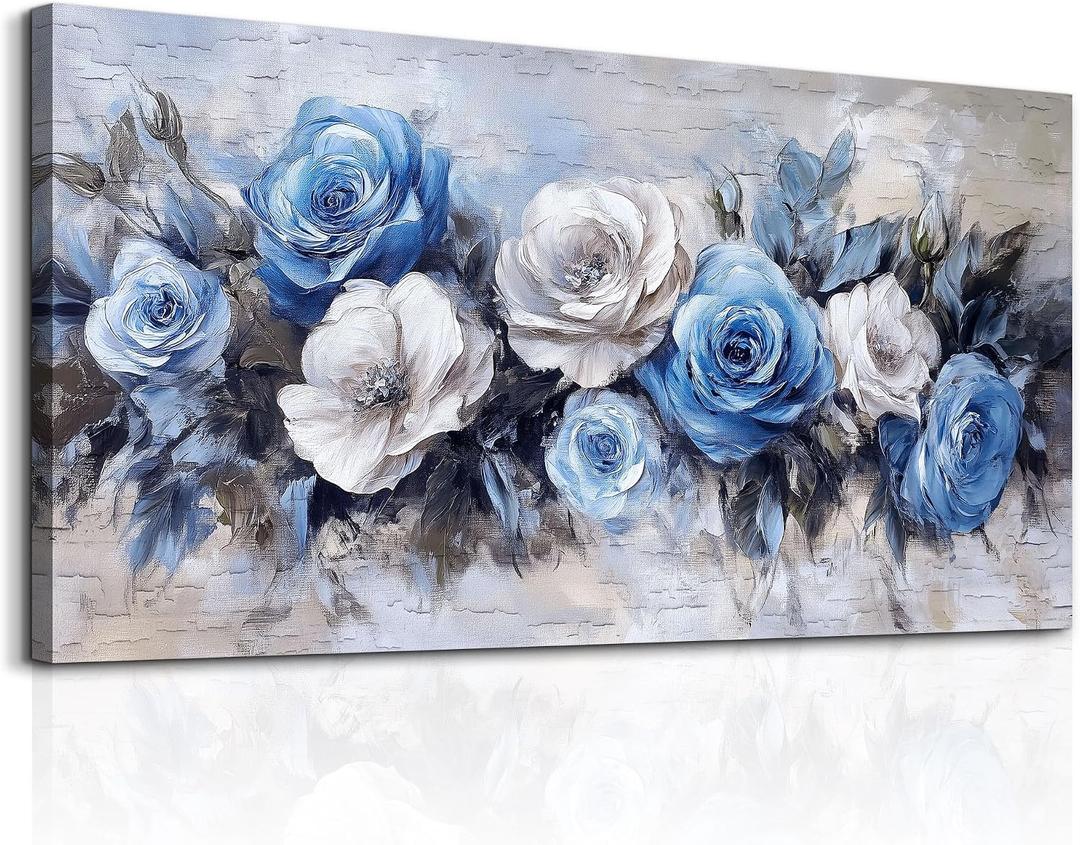 DZRWUBHS Flower Canvas Wall Art for Living Room - Blue and White Wall Art for Bedroom -Elegant Flowers Wall Decor, Vintage Farmhouse Nature Flower BlossomC anvas Painting Print Artwork Women 20" x 40"
