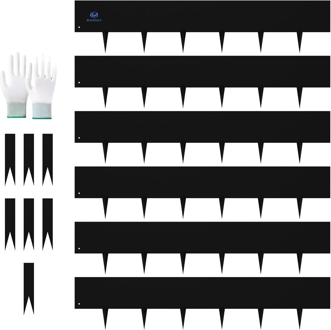 20ft. Metal Edging for Landscaping, Black Galvanized Steel Landscape Edging with 7 Stakes and a Pair of Gloves, Bendable Hammer-in Metal Lawn Edging for Fence, Flower Beds (6 Pack, 40" L x 8" H)