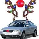 Christmas Car Reindeer Antlers & Nose Decorations, Reindeer Antlers Kit with LED, Christmas Deer Vehicle Accessories Rudolph Exterior Auto Holiday Decoration for Car, SUV, Van, Truck