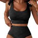 Herseas Women 2 Piece High Waisted Bikini Sets Seashell Textured Tie Strap Swimsuits Bathing Suit Beach Summer Outfits, Size XL
