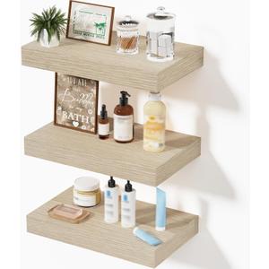 Floating Shelves, Oak Wooden Set of 3 Wall Mounted Bathroom Shelves Over Toilet, Modern Small Hanging Shelves for Bedroom Living Room Kitchen Farmhouse Home Decor, 12" x 7" x 1.5"