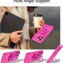 Fiyart Designed for iPhone 15 Pro Max Case Ring Holder Kickstand Magnetic Bumper Compatible with MagSafe Camera Lens Protection for Women Men Rose Flowers 6.7"-Rose Red